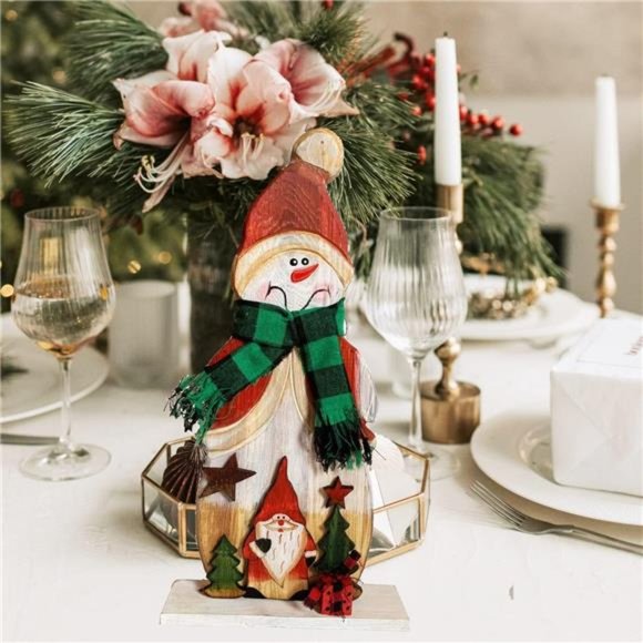 Wood Christmas Snowman Figurines Xmas & Winter Decorations 14.5'' Inches - Picture 6 of 7